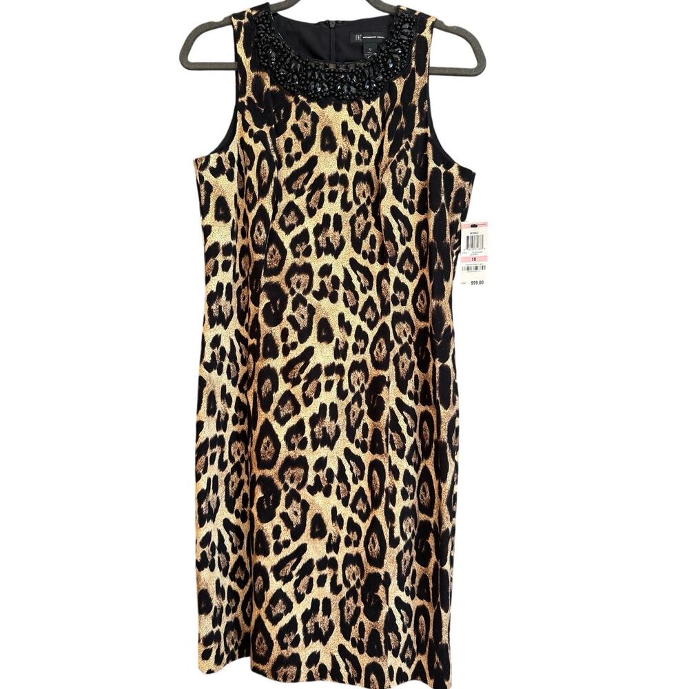 NWT INC International Concepts Sz 10 Lined Leopard Print Beaded Neckline